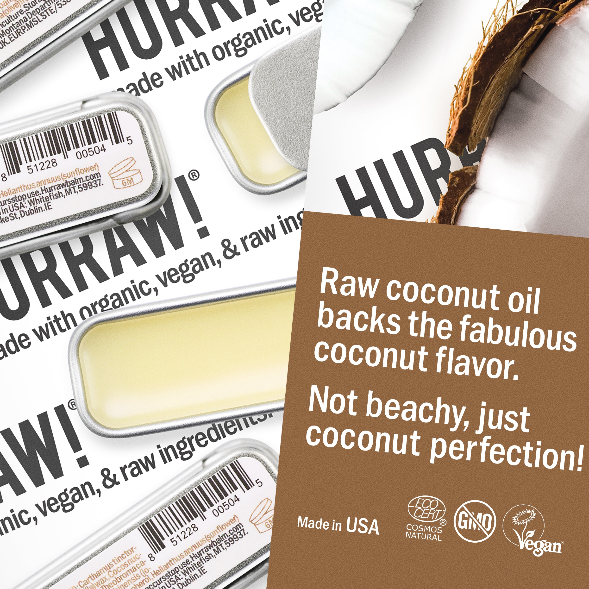 Hurraw! Coconut Lip Balm - Slim Slider Tin : Vegan & Organic lip