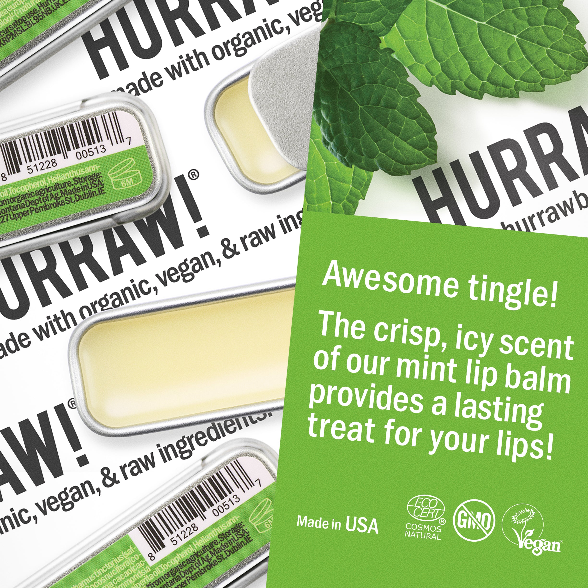 専用 Her lip to mint Hurraw! Mint Lip Balm - Slim Slider Tin : Vegan & Organic lip care