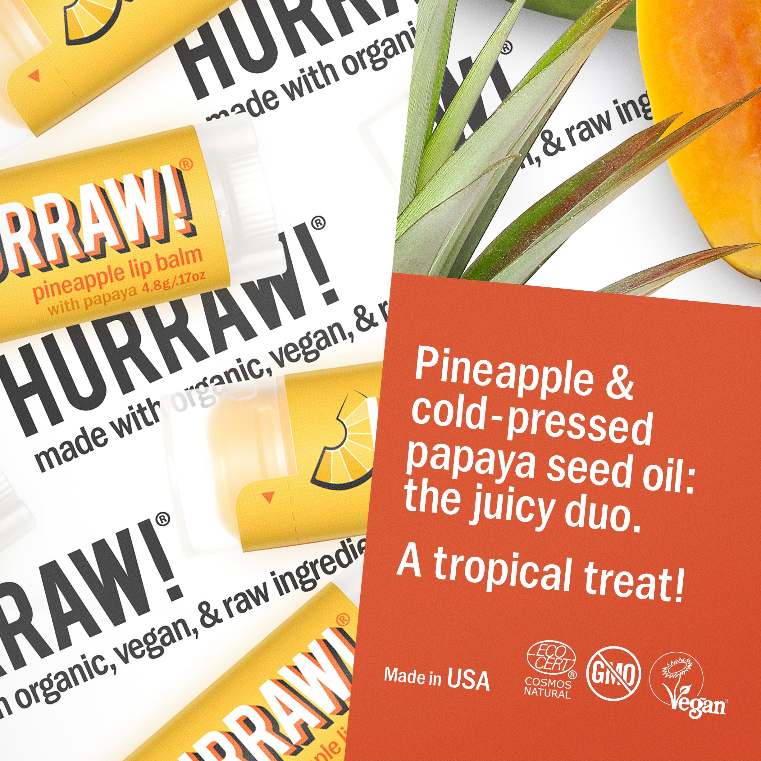 Hurraw! Pineapple Lip Balm with Papaya : Vegan & Organic lip care