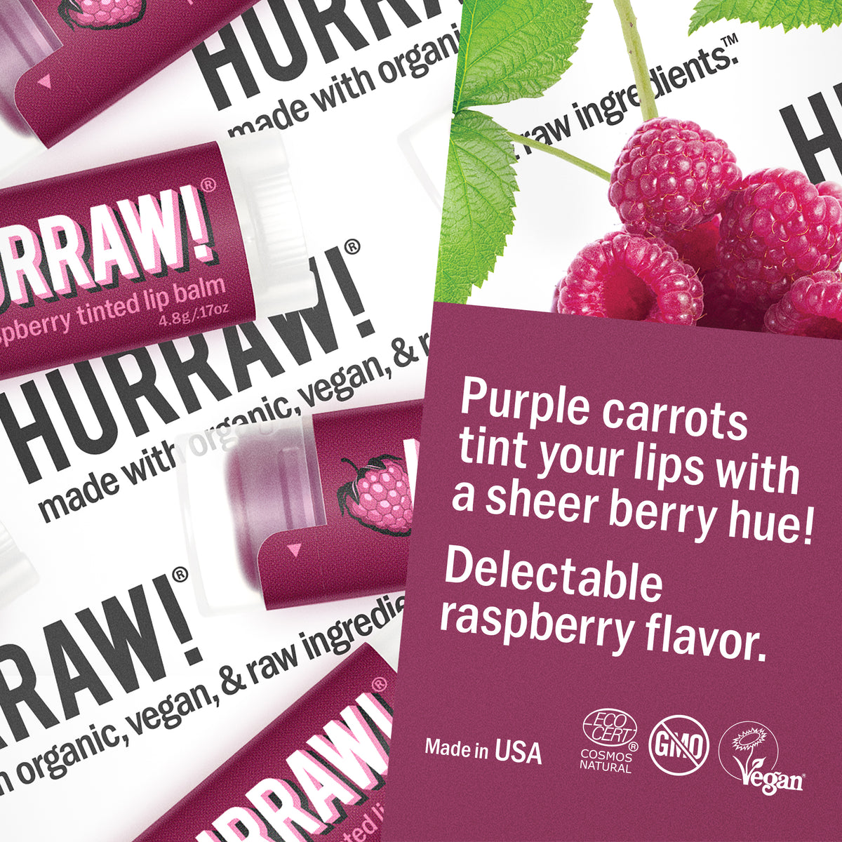 Raspberry Tinted Lip Balm | Vegan + Organic | Hurraw! Balm